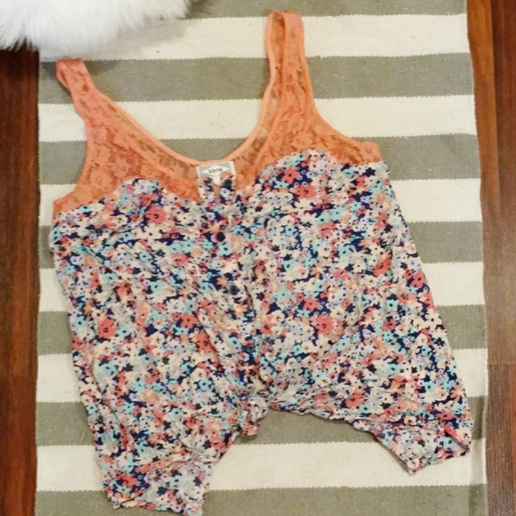 Kirra Tops - Kirra Orange Floral Crop Top With Front Tie